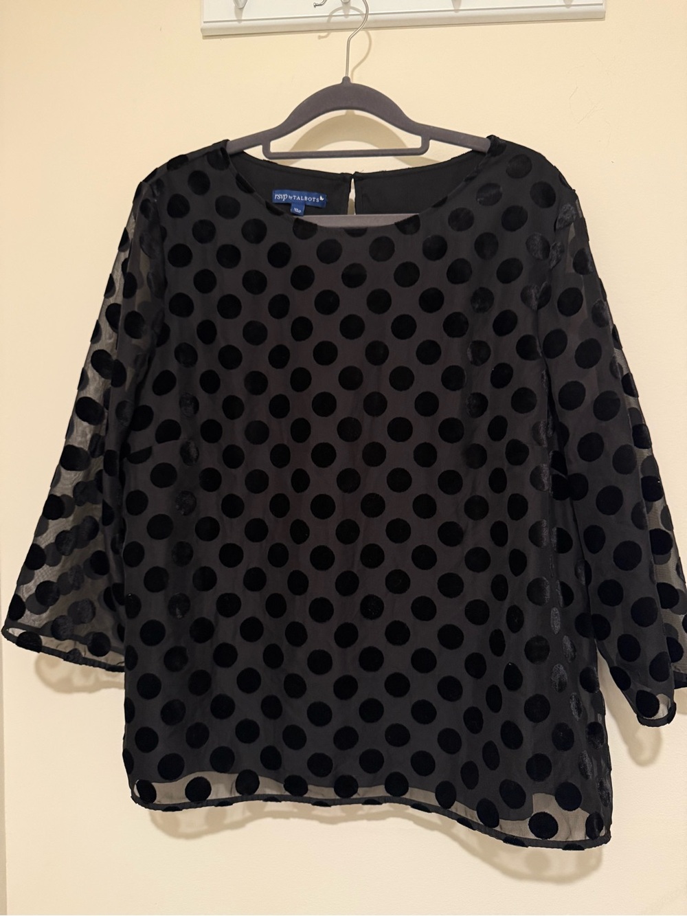 Talbots Black Velvet Polka Dot Sheer Blouse